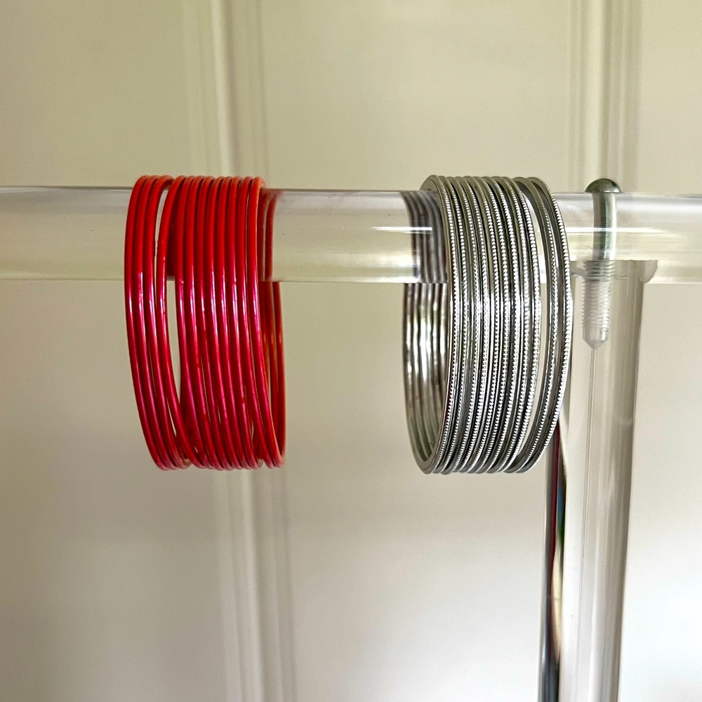 Kids Indian Bangle Set Silver/Orange 2-¼ inches